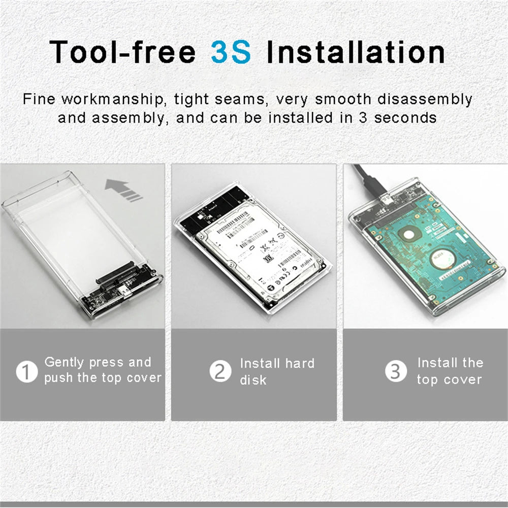 Boîtier de disque dur USB 3.0, boîtier de disque dur SATA SSD de 2.5 pouces avec vitesse de transfert de 5Gbps, boîtier externe Mobile, câble de boîtes de disque dur