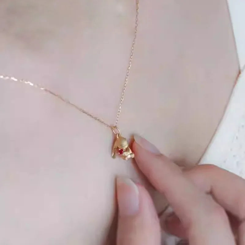 Ensemble de bijoux lapin mignon, boucles d'oreilles artisanales en or ancien mat pour femmes, bague, collier, cadeaux pour petite amie, nouveauté