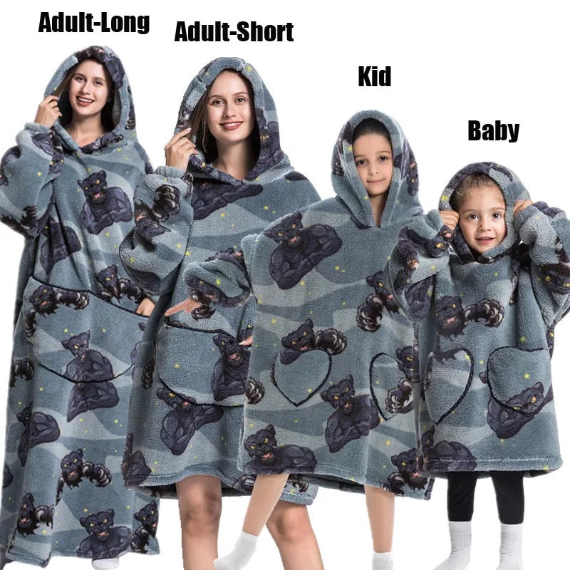 Sweat-shirt à capuche d'hiver pour femmes et hommes, pull polaire géant TV, couverture surdimensionnée avec manches, vêtements citrouille d'halloween pour adultes