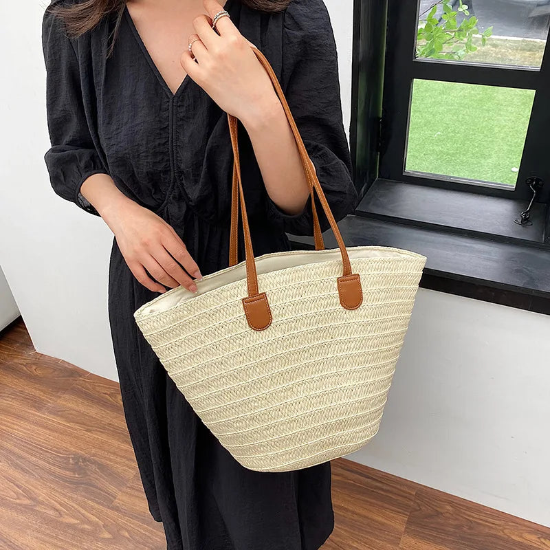 Sac à bandoulière de grande capacité pour femmes, panier tissé en paille d'été, sac à main de luxe de styliste, sac de plage, fourre-tout de shopping Bali
