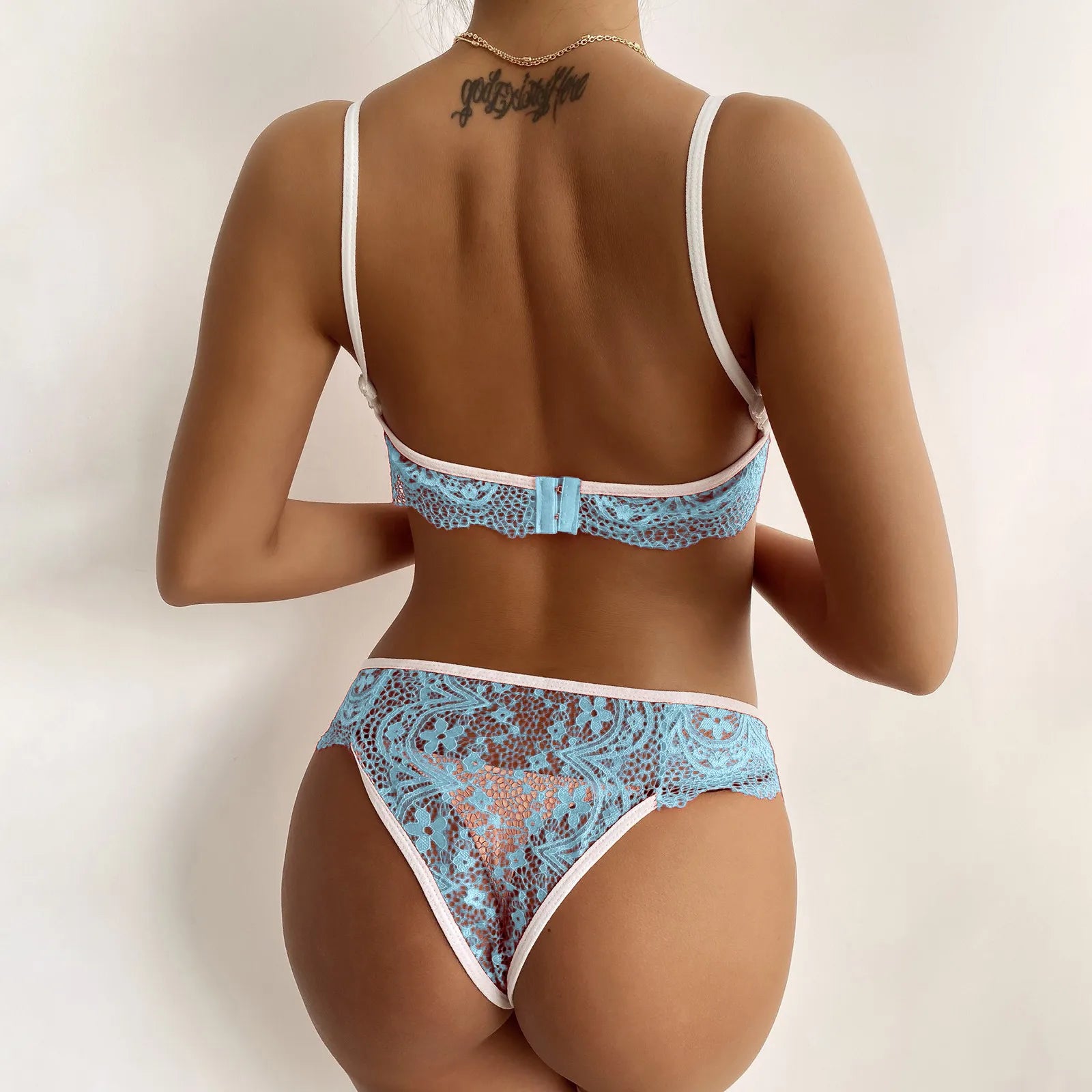 Ensemble pyjama en dentelle pour femmes, sous-vêtements Sexy, soutien-gorge à nœud papillon sans fil, string, couleur unie, ensembles de Lingerie féerique transparents