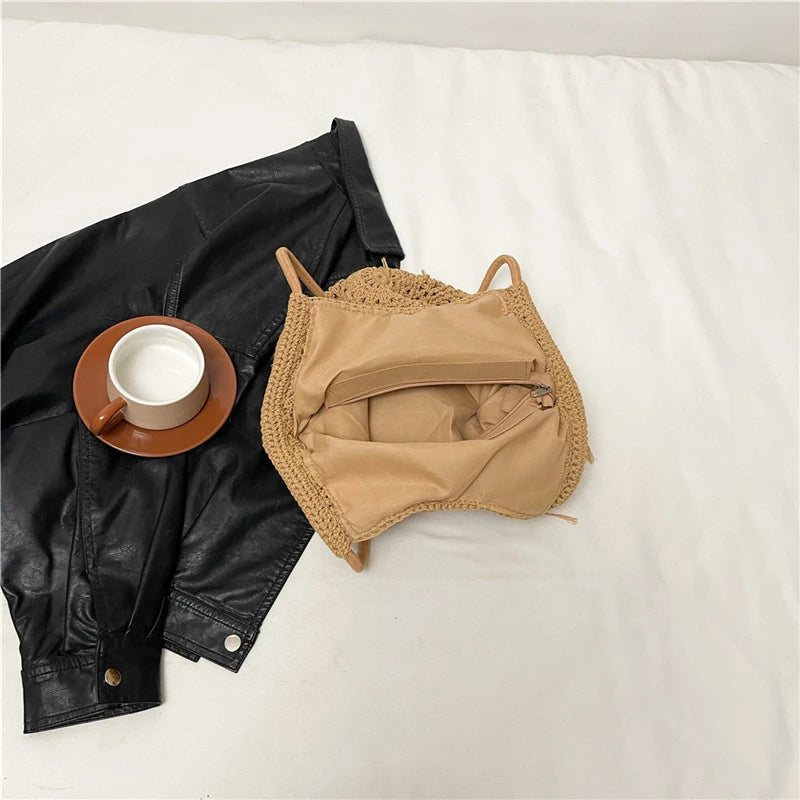 Sac à main tissé de grande capacité, sac à bandoulière ajouré, fourre-tout en Crochet, fourre-tout bohème tissé pour femmes, sacs de Shopping tricotés