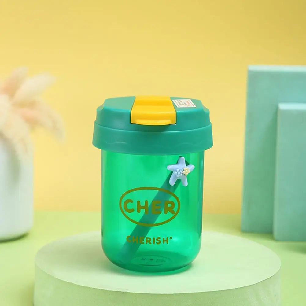 Mini Bouteille d'Eau avec Paille Anti-Chute pour Enfant Fille, 300ml, Mignon, Portable, pour dehors en Plein Air, Lait, Café, Frite, Thé