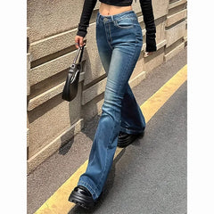 Girls' high-waisted flared jeans, stretch denim pants, bootcut fit, solid color, narrow bell leg, 2025