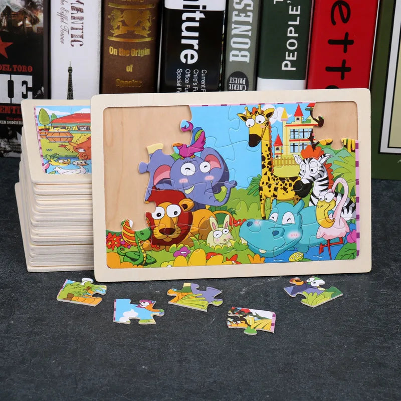 Nouveau 24 pièces Puzzles en bois enfants dessin animé Animal bois Puzzle jouets d'apprentissage éducatif précoce pour enfants cadeau