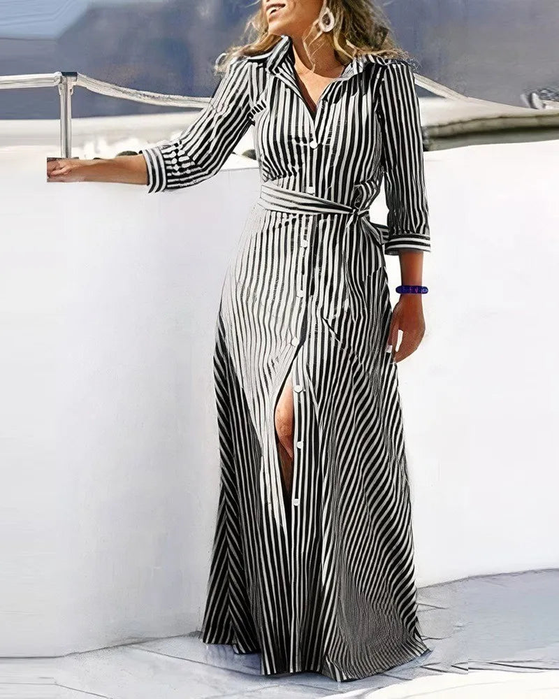 Robe chemise décontractée pour femmes, col en v, imprimé irrégulier, fente, mi-longue, mode d'été élégante, plage, vacances, vêtements féminins
