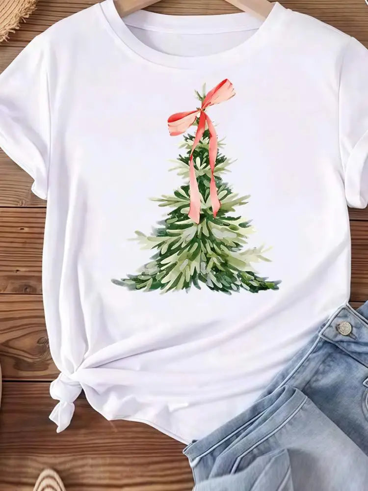 Vêtements de noël vacances imprimé mode nouvel an femmes T-shirts aquarelle arbre mignon haut joyeux T-shirts vêtements graphiques T-shirts