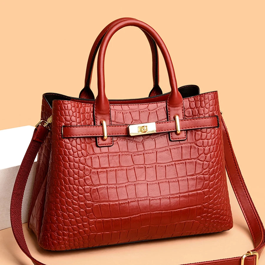 Famous brand women's handbags, high quality crocodile stripe three-piece designer shoulder bag/tote bag 