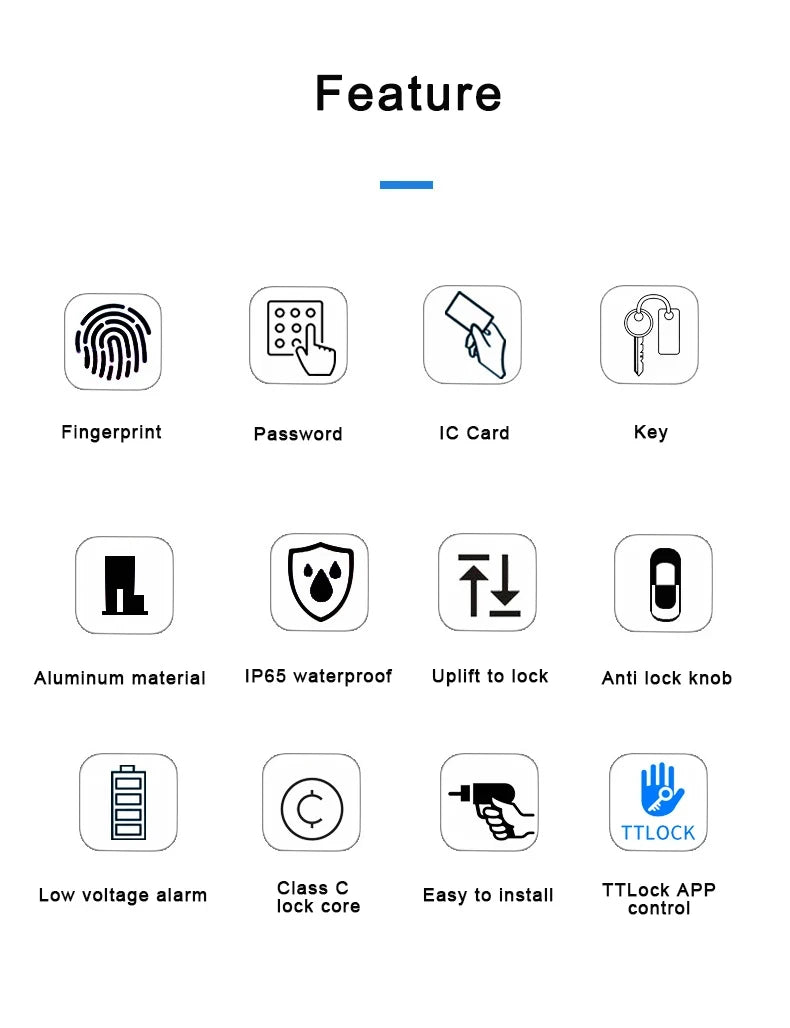 Serrure intelligente pour porte coulissante étanche, application TTLock Alexa, Code numérique par empreinte digitale, carte RFID, Anti-serrure électronique en verre d'aluminium