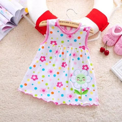 Summer dresses for baby girls, in cotton, sleeveless, printed + embroidered