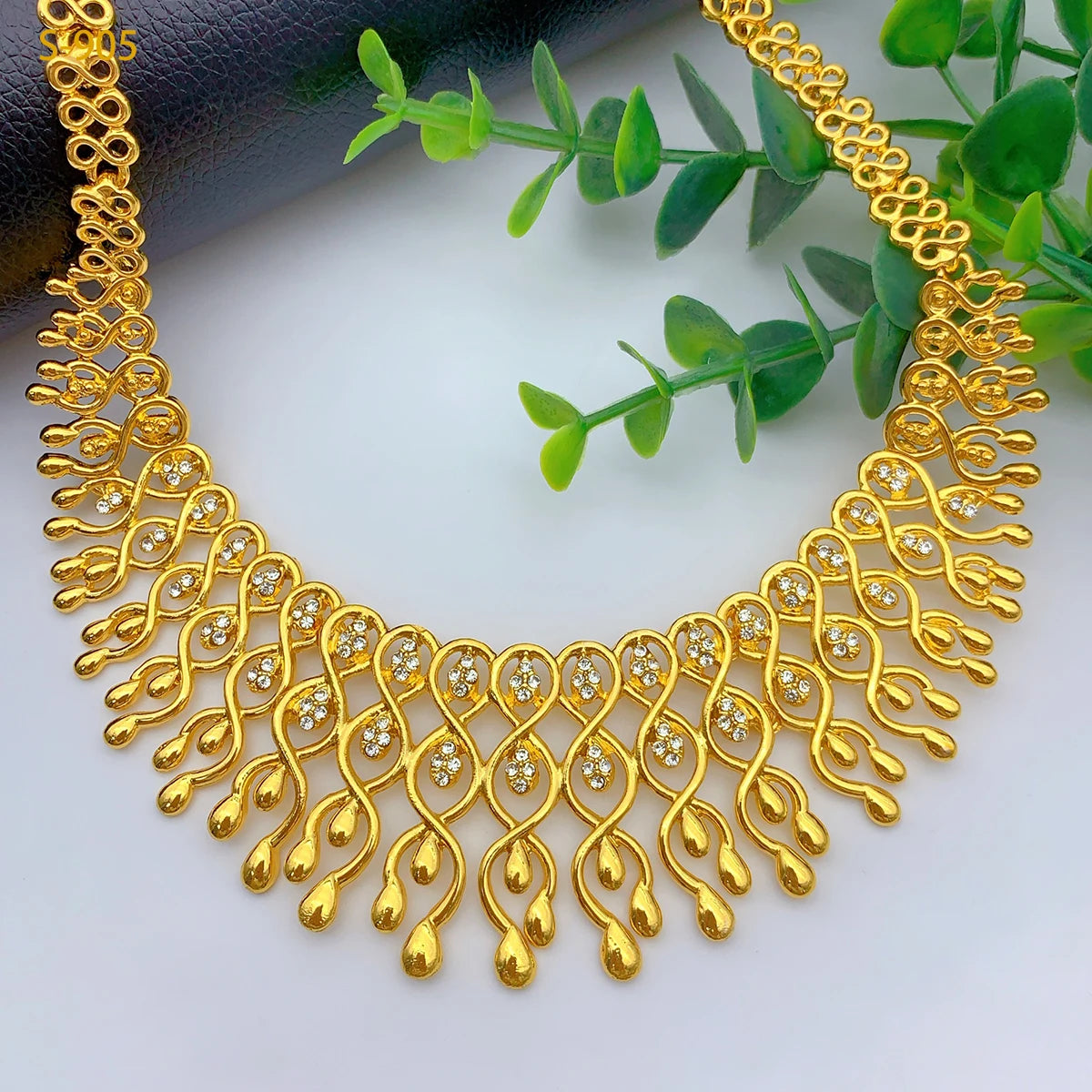Grand collier et boucles d'oreilles éthiopiens de luxe, ensembles de bijoux pour femmes, dubaï, mariée indienne, couleur or 24 carats, cadeaux de fête de mariage