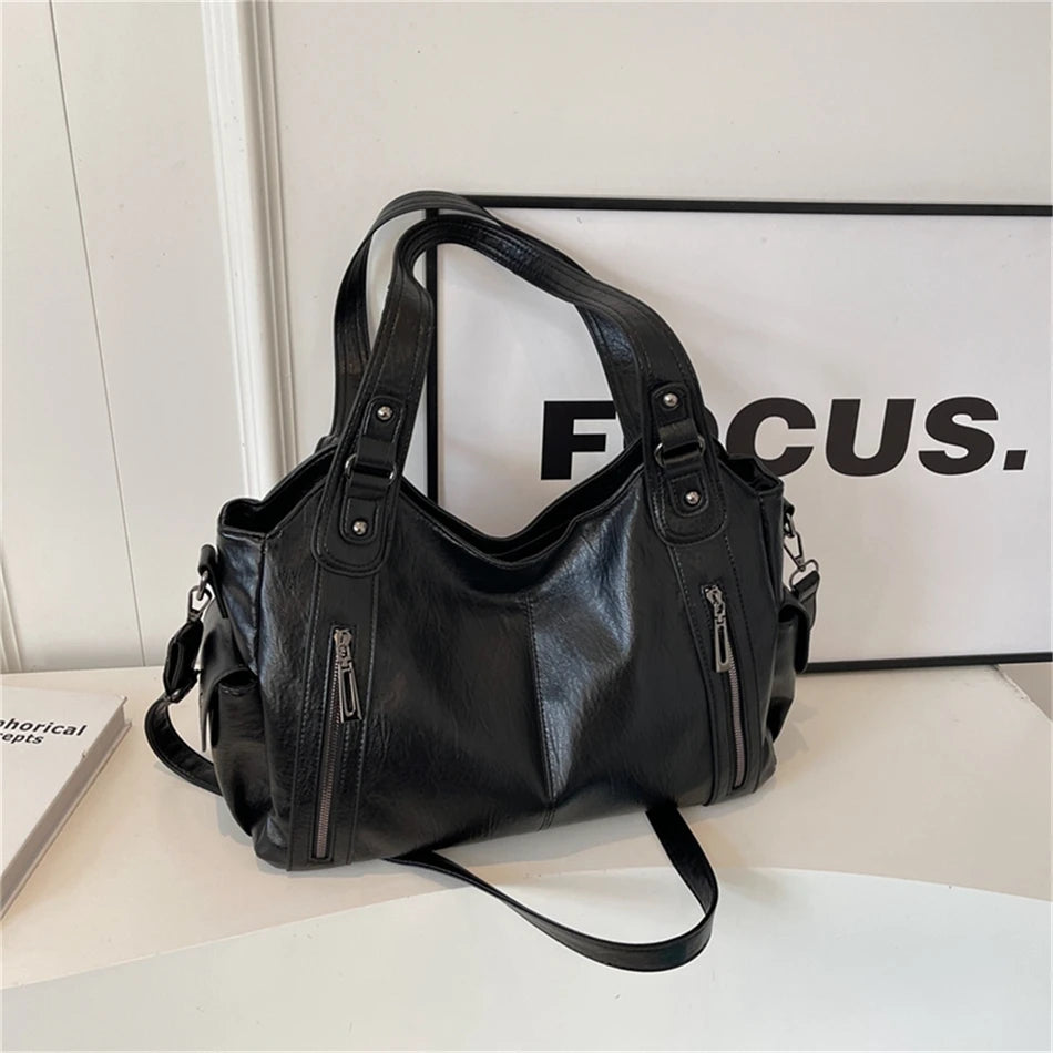 Sac à Main de Grande Capacité en Cuir Souple Hobos pour Femme, Grand Fourre-Tout de Style, Sacoche de Shopping