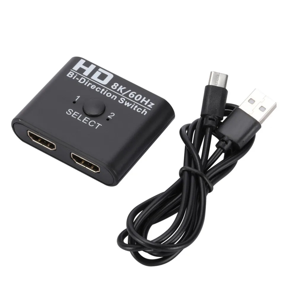 8K 60Hz 4K 120Hz HDMI Switch, 2-Port Bidirectional HDMI Splitter Switch for Laptop, Xbox, PS3/4, TV Box, and Projector/TV Monitoring