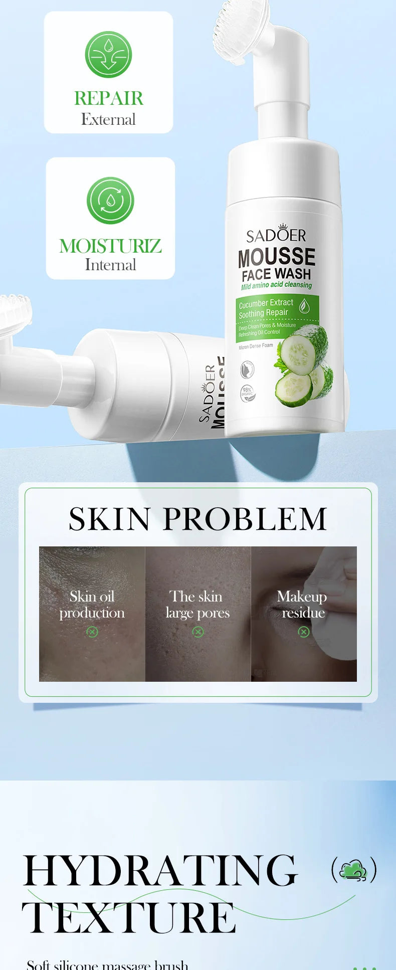 SAODER Fruits nettoyant pour le visage mousse de lavage du visage Massage nettoyage Mossee hydratant produits de soins de la peau du visage