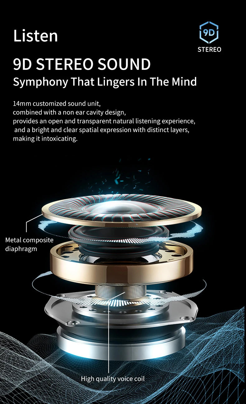 Bluetooth wireless headphones, HD sound quality, stereo, universal, touch light, high-quality mini ear tips, sweat-resistant