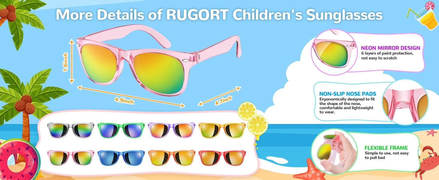 8 - 64pcs enfants lunettes de soleil cadeau de fête en vrac pour les enfants de 3 - 12 ans, lunettes de soleil translucides néon avec Protection UV 400, Pool birthday party Supplies Gift Bag pad