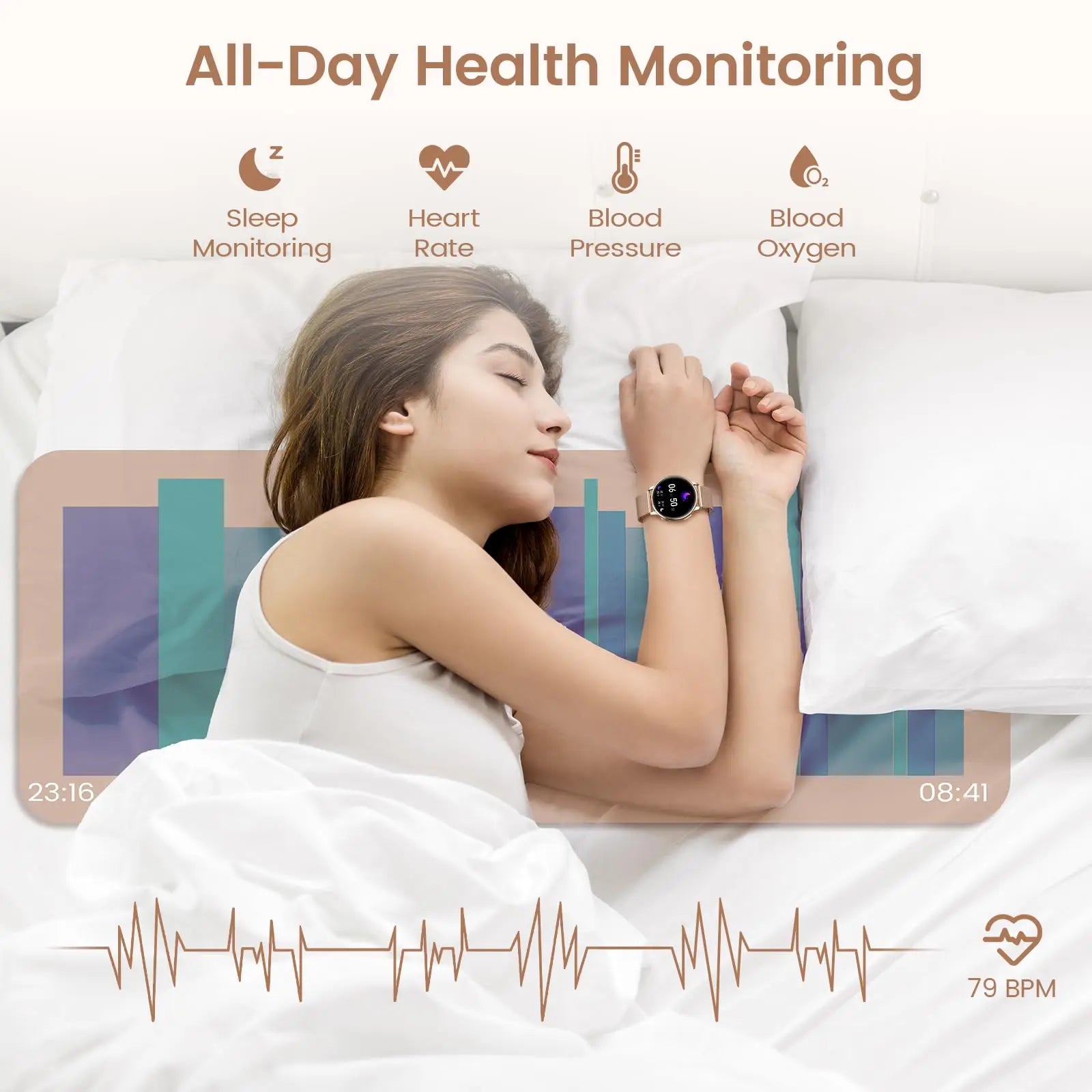 Montre intelligente pour femme avec fonction téléphone, écran tactile HD 1,39 pouces avec moniteur, cycle menstruel, surveillance du sommeil, pedom