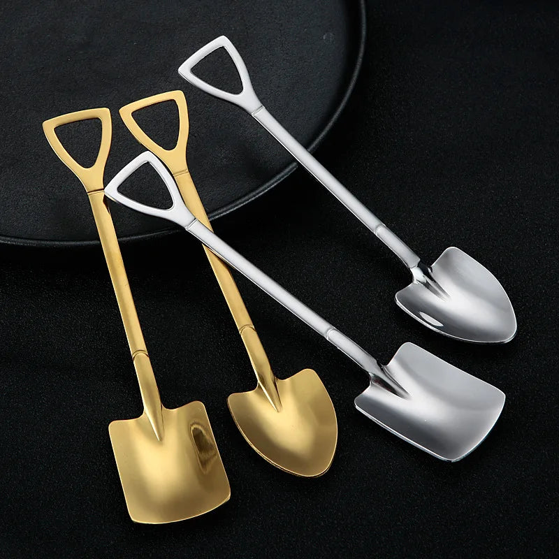 Set of 4 stainless steel scoop and pointed spoons, coffee spoon, tea spoon, ice cream spoon, dessert spoon, cutlery, dinnerware set, kitchen tools