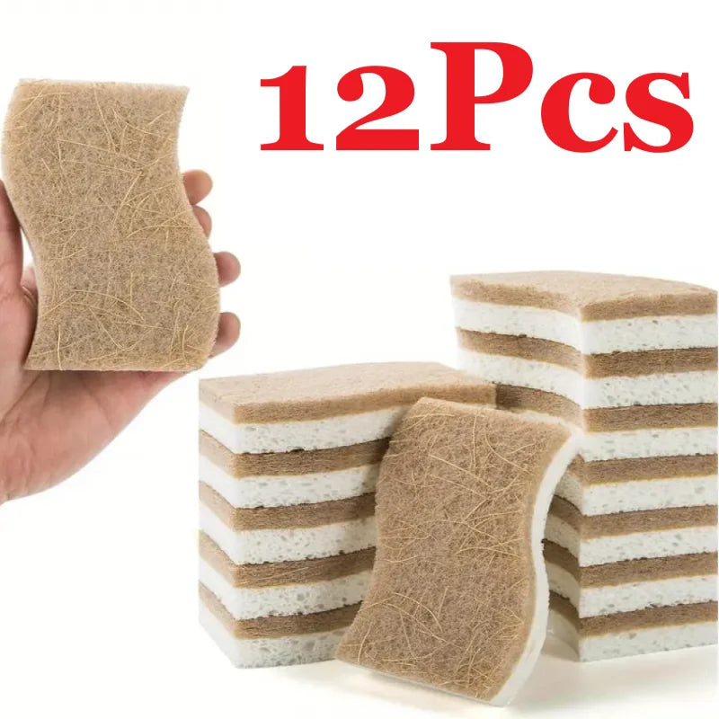 Éponge de cuisine naturelle en Cellulose et noix de coco, 6/12 pièces, pour la vaisselle, paquet d'éponges de nettoyage ménager blanches