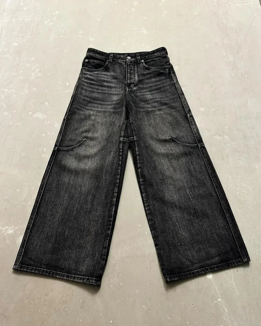 Y2K jean ample femme Hip Hop taille haute jean noir paresseux surdimensionné motif de broderie rétro jean haute rue vêtements