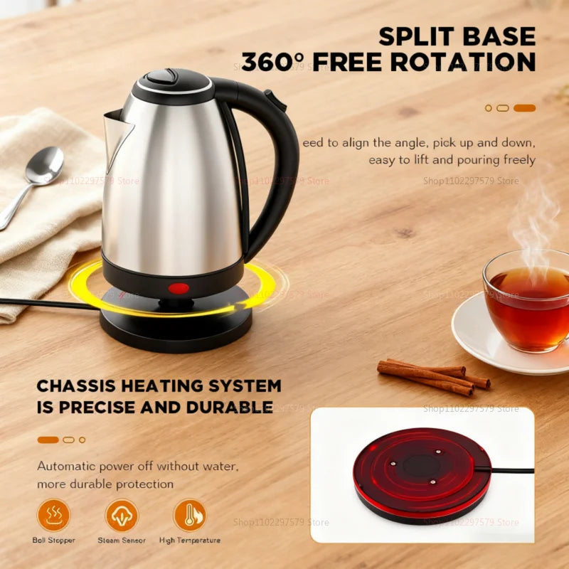 Bouilloire électrique intelligente ménage en acier inoxydable bouilloire à eau Portable 1500W eau bouillante Pot 2L bouilloire appareil ménager royaume-uni/ue