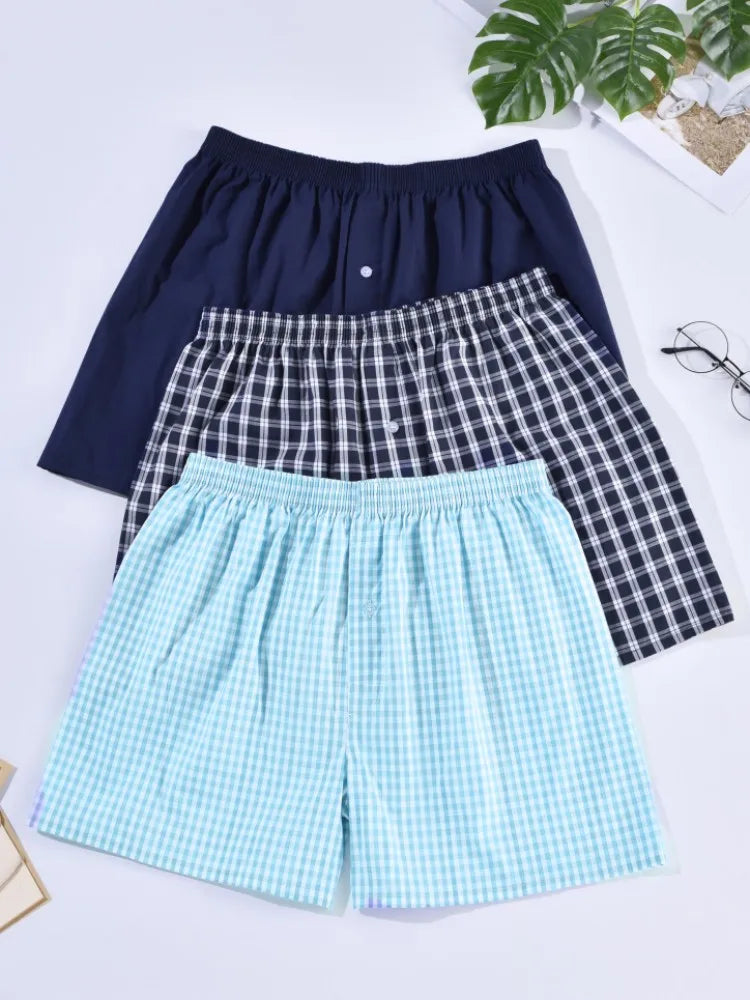 Men's Underwear Boxer Shorts Casual Cotton Sleep Briefs Homewear Men's Arrow Striped Plaid Loose Comfortable Underwear