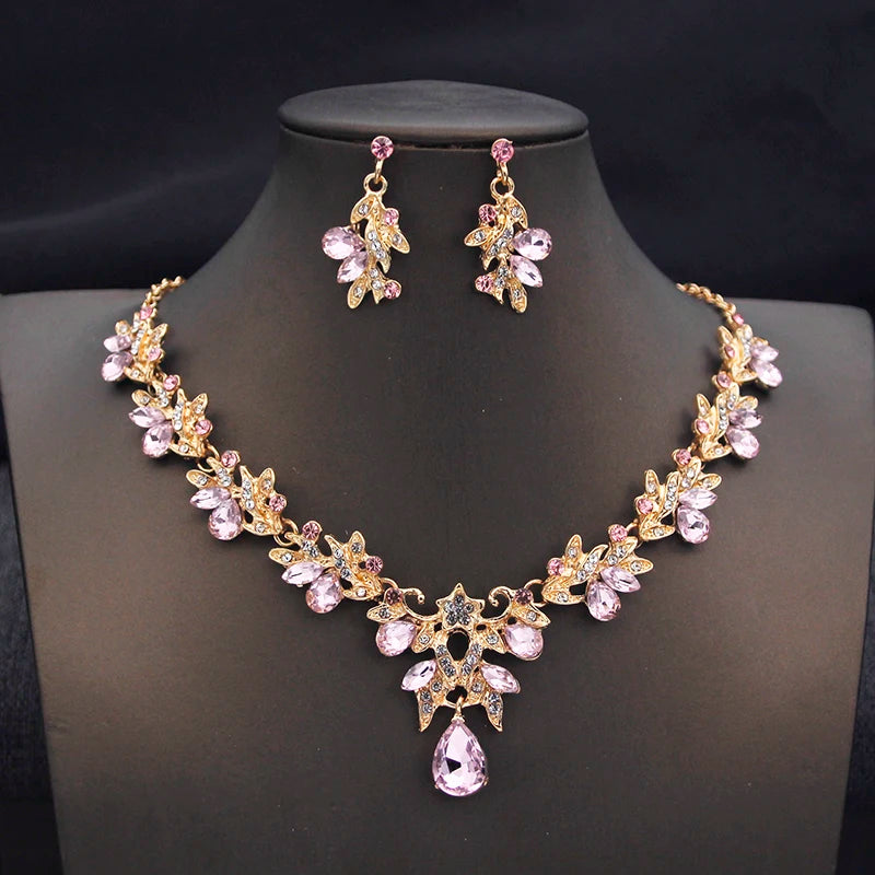 Ensemble de colliers et boucles d'oreilles pour femmes, 14 couleurs, à la mode, goutte d'eau, ras du cou, ensemble de bijoux pour bal d'anniversaire, mariage