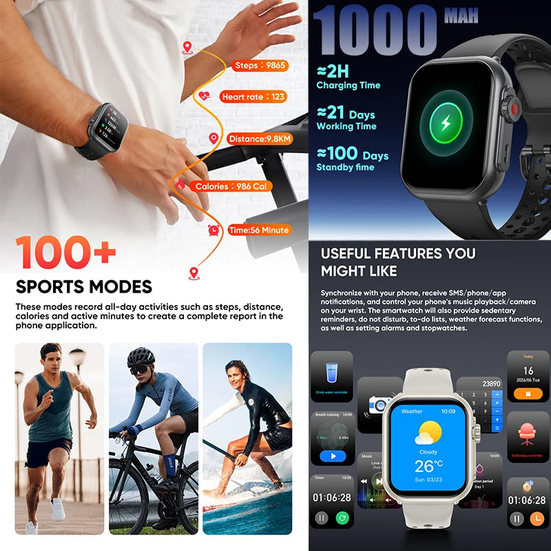 2025 nouvelle mode sport montre intelligente hommes femmes 1.85 pouces HD AMOLED plein écran tactile IP68 étanche Bluetooth appel montres intelligentes
