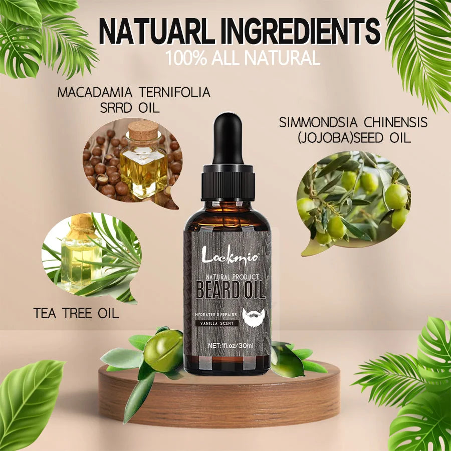 30ml 4 pièces ensemble d'huile de barbe parfumée produit moustaches hydratant croissance brillance lisse moustache adoucir renforcer l'huile de barbe pour hommes