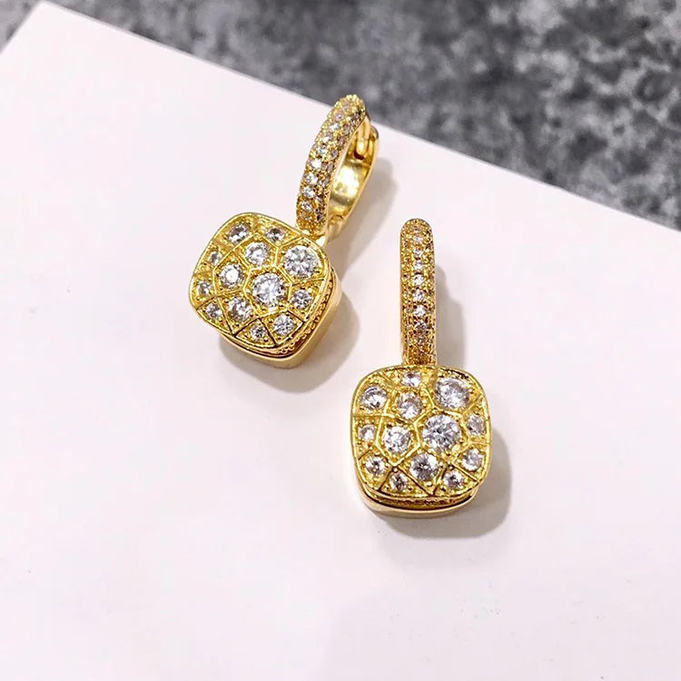 Boucles d'oreilles classiques en forme de bonbon, incrustation de Zircon, ruche en cristal, nid d'abeille, plaqué or, goutte d'eau, cadeau pour femmes, bijoux à la mode