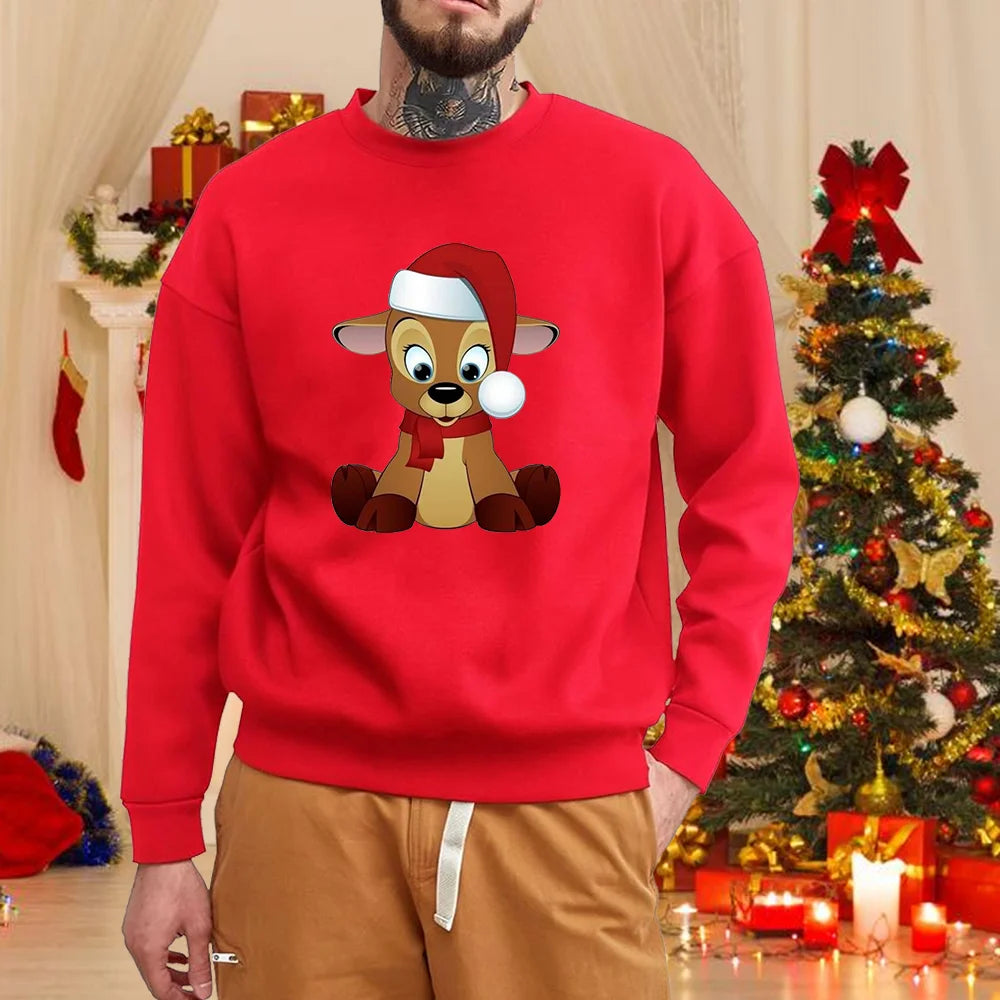 Men's Christmas crew neck sweater, casual, long sleeves, cute, merry Christmas, red, autumn and winter