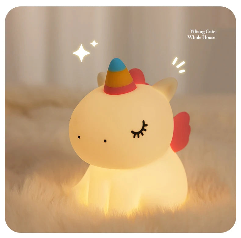 Veilleuse licorne mignonne en Silicone pour enfants, veilleuse LED à intensité variable, lampe licorne Squishy, lampe de chevet Rechargeable