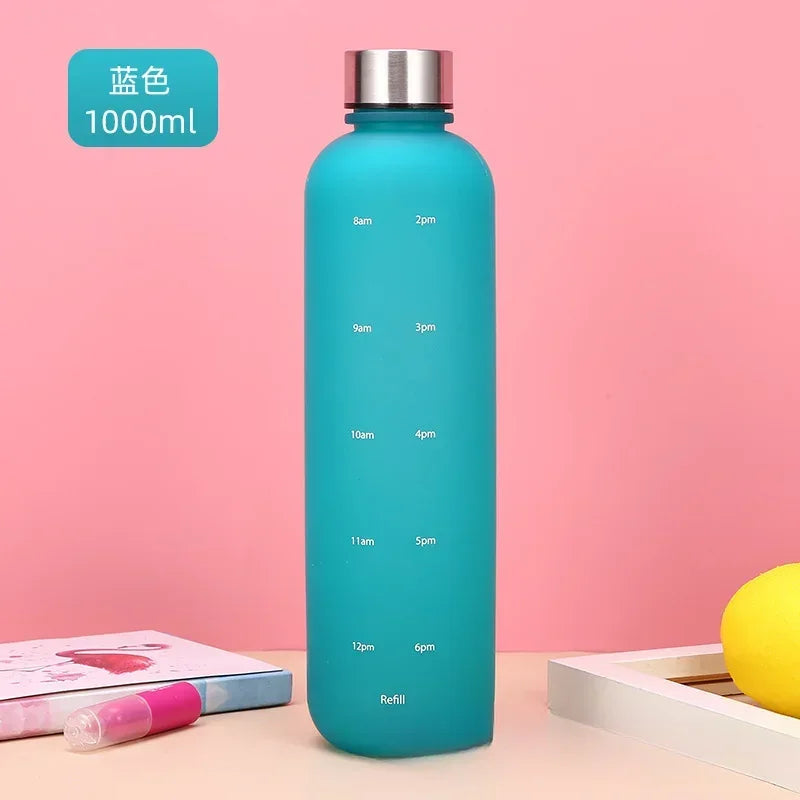 Nouveau 1L bouteille d'eau avec timbre de temps sans BPA réutilisable Fitness Sports voyage en plein air étanche tasse d'eau bouilloire givrée