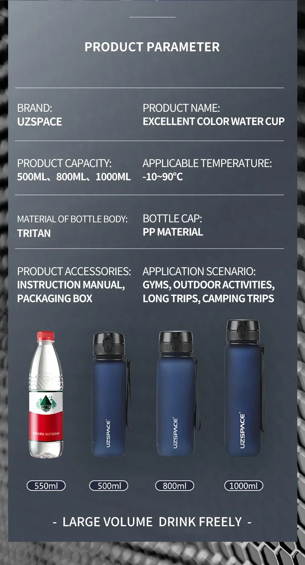 Bouteille d'eau portable sans BPA pour enfants et adultes, haute qualité, 500ml, 1000ml, cuillère à soupe de sport, clics amicaux, HI