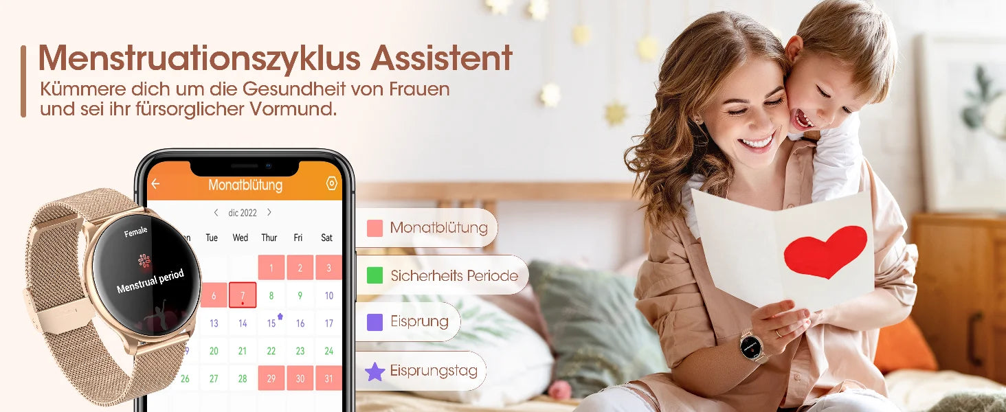 Montre intelligente pour femme avec fonction téléphone, écran tactile HD 1,39 pouces avec moniteur, cycle menstruel, surveillance du sommeil, pedom