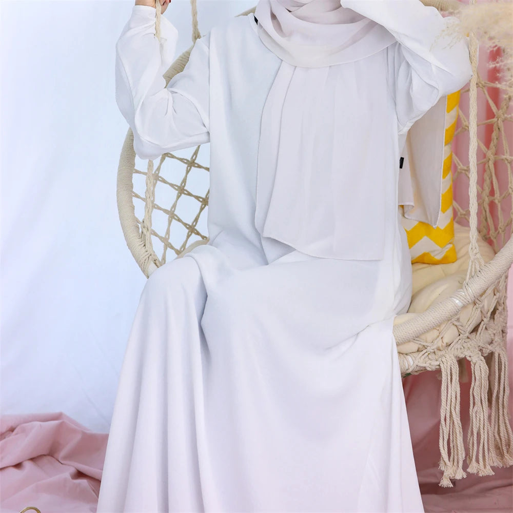 Noir blanc rose solide dubaï modeste sous Robe Abaya Islam caftan musulman avec poches robes pour femmes Robe Femme Musulmane