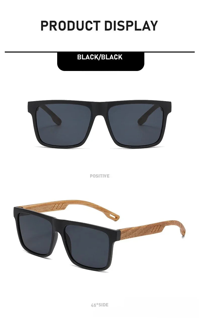 Lunettes de soleil en bois de bambou pour hommes et femmes, Vintage, Protection UV400, unisexe, monture carrée, nuances de conduite