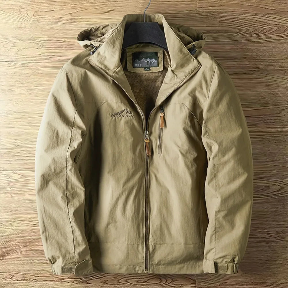 Men's casual outerwear jackets, spring and autumn fashion, slim fit, punch-hole jacket with hat, versatile men's streetwear