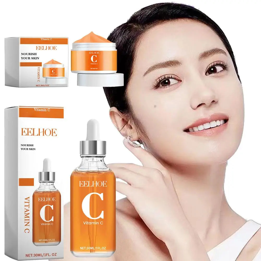 Sérum à la vitamine C et crème à la vitamine C pour le visage, série hydratante quotidienne, soin pour la peau hydraté et dodu, sérum éclaircissant, même le teint