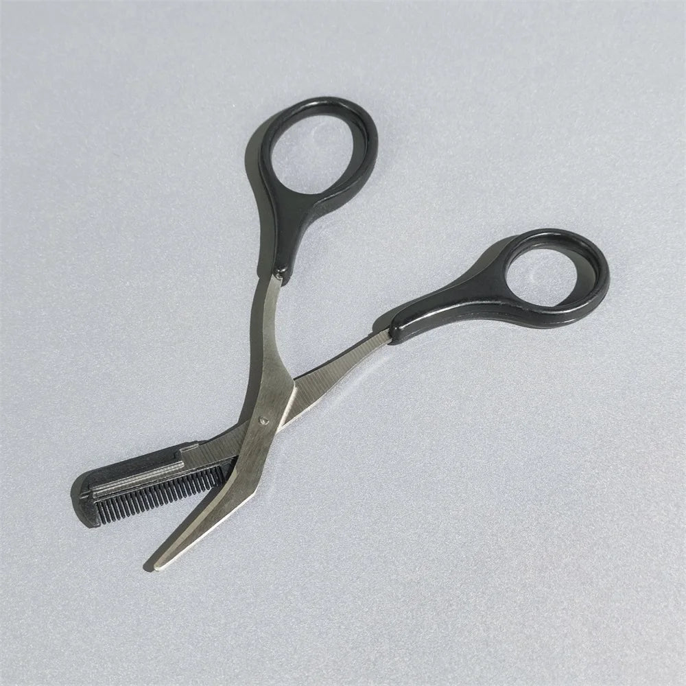 Eyebrow trimmer scissors with comb, for women and men, stainless steel safety scissors, facial shaver, makeup, beauty