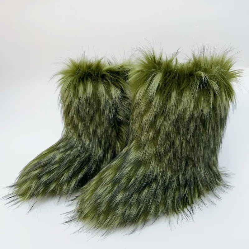 Bottes de neige mi-mollet en fourrure pour femmes et filles, chaussures en peluche chaudes, plate-forme extérieure, document solide, mignon, hiver, Y2K, 2023