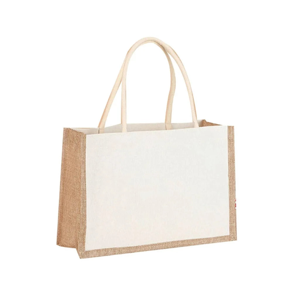 Sac fourre-tout en toile de jute réutilisable vintage, sacs en lin faits à la main, sacs à main portables pour dames, sac d'épicerie, sac cadeau d'anniversaire et de mariage