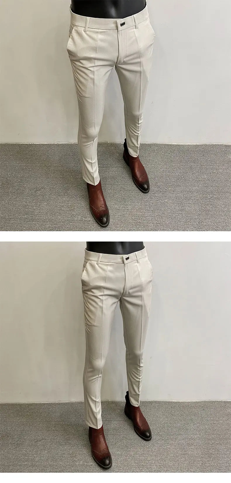 Men's Suit Formal Trousers, Men's Stretch Slim Fit Solid Color Casual Outfit Full Length Trousers, Fashion New Men's Clothing