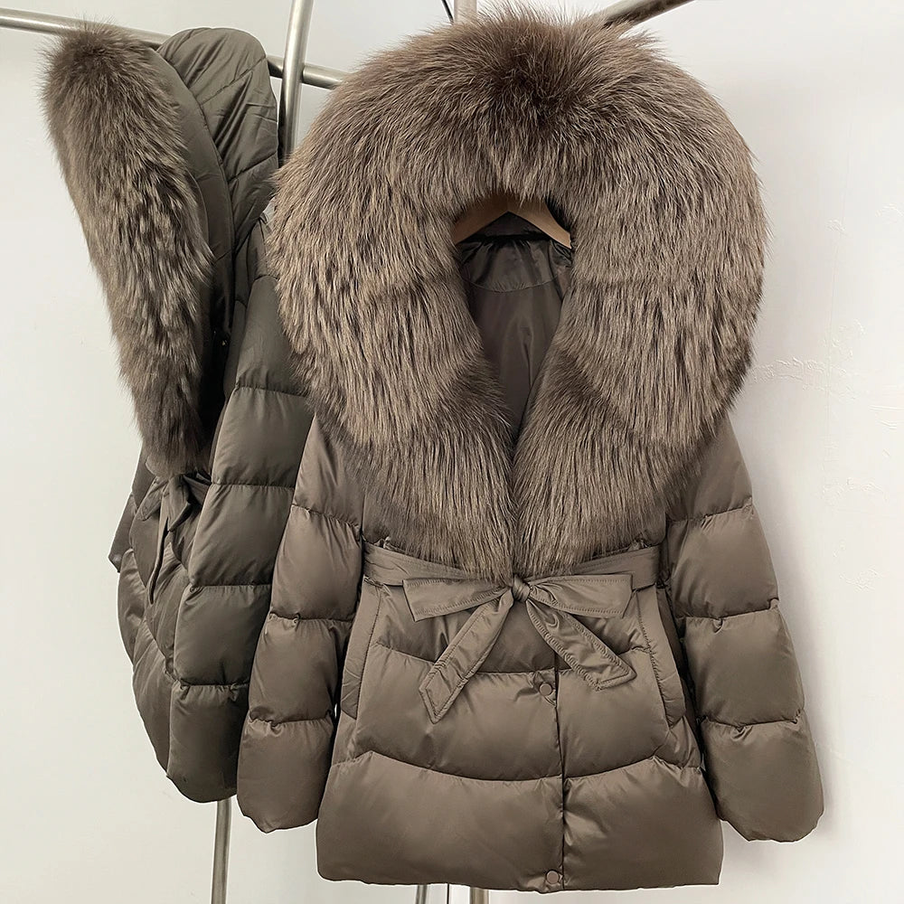 Down Jacket Women Large Fox Fur Hooded Thick Natural Silver Fur Warm Female Parkas Waterproof 2025 Winter 90% Duck Down Coat