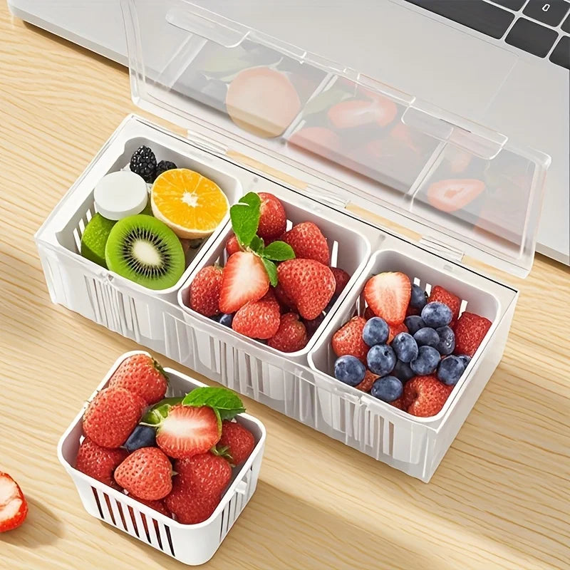 Boîtes de rangement pour réfrigérateur à 3 grilles, organisateur d'ail, oignon, poivre, fruits et légumes, bac à légumes, bac à légumes, conteneurs scellés de cuisine ﻿