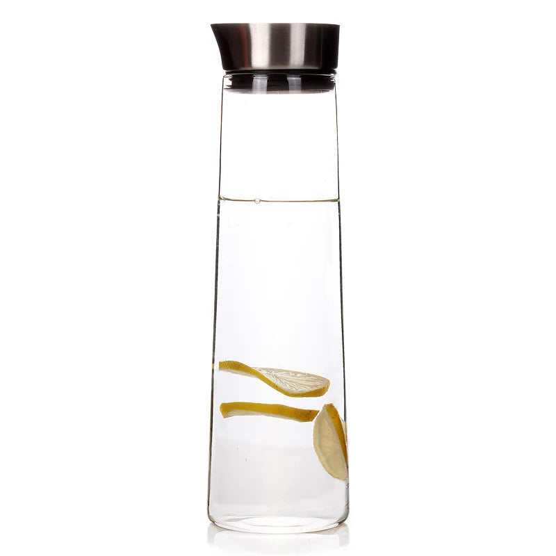 Pichet en verre avec couvercle pour réfrigérateur, Carafe en verre pour eau chaude/froide, boit du thé glacé, du café, du jus et des boissons faites maison, 1,5 l, 52 oz