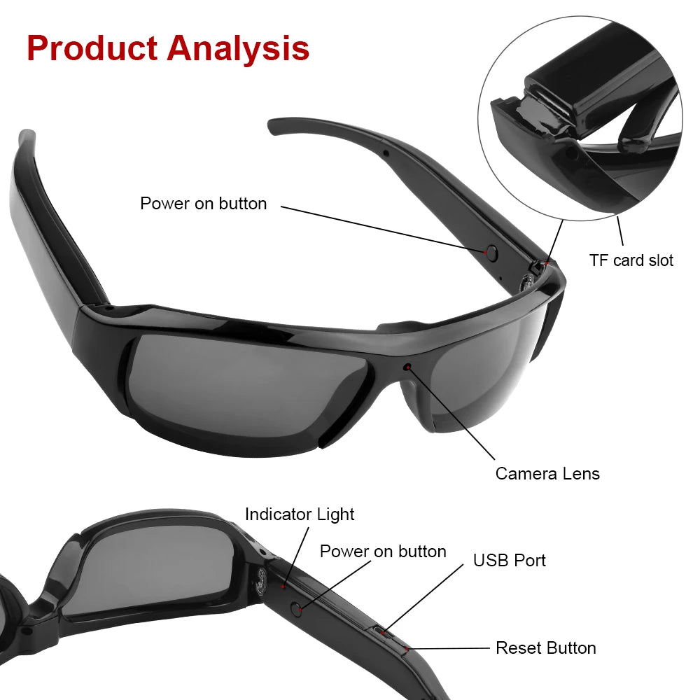 Mini caméra portable avec lunettes, enregistreur vidéo extérieur, prise de photos, cyclisme, contrôle à un bouton, HD, 1080P