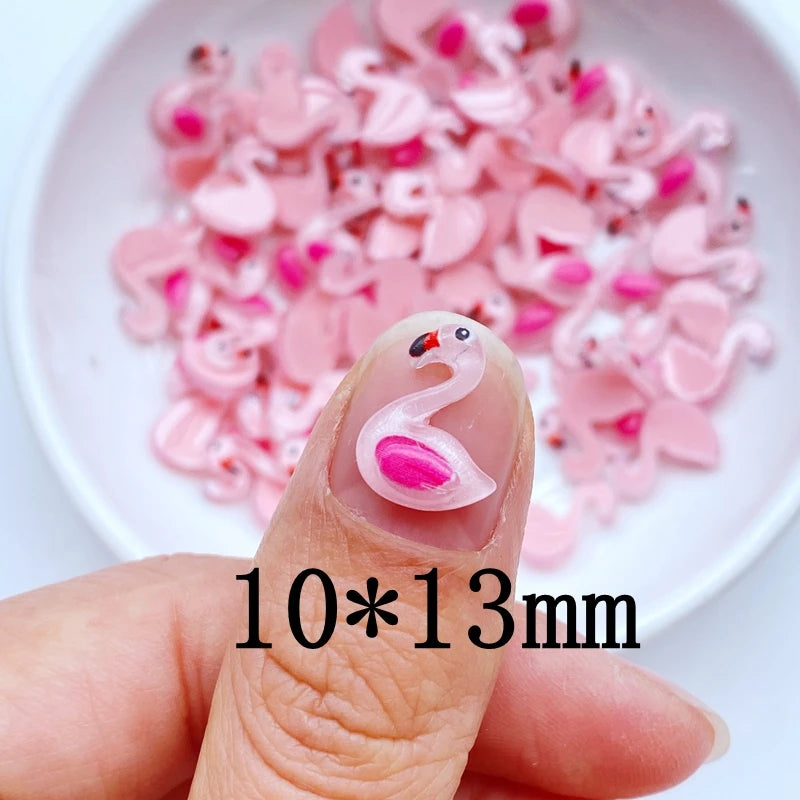 50 pièces nouveau mignon Mini 10*13mm dessin animé Animal flamant résine Figurine artisanat Flatback ornement fabrication de bijoux accessoires de coiffure