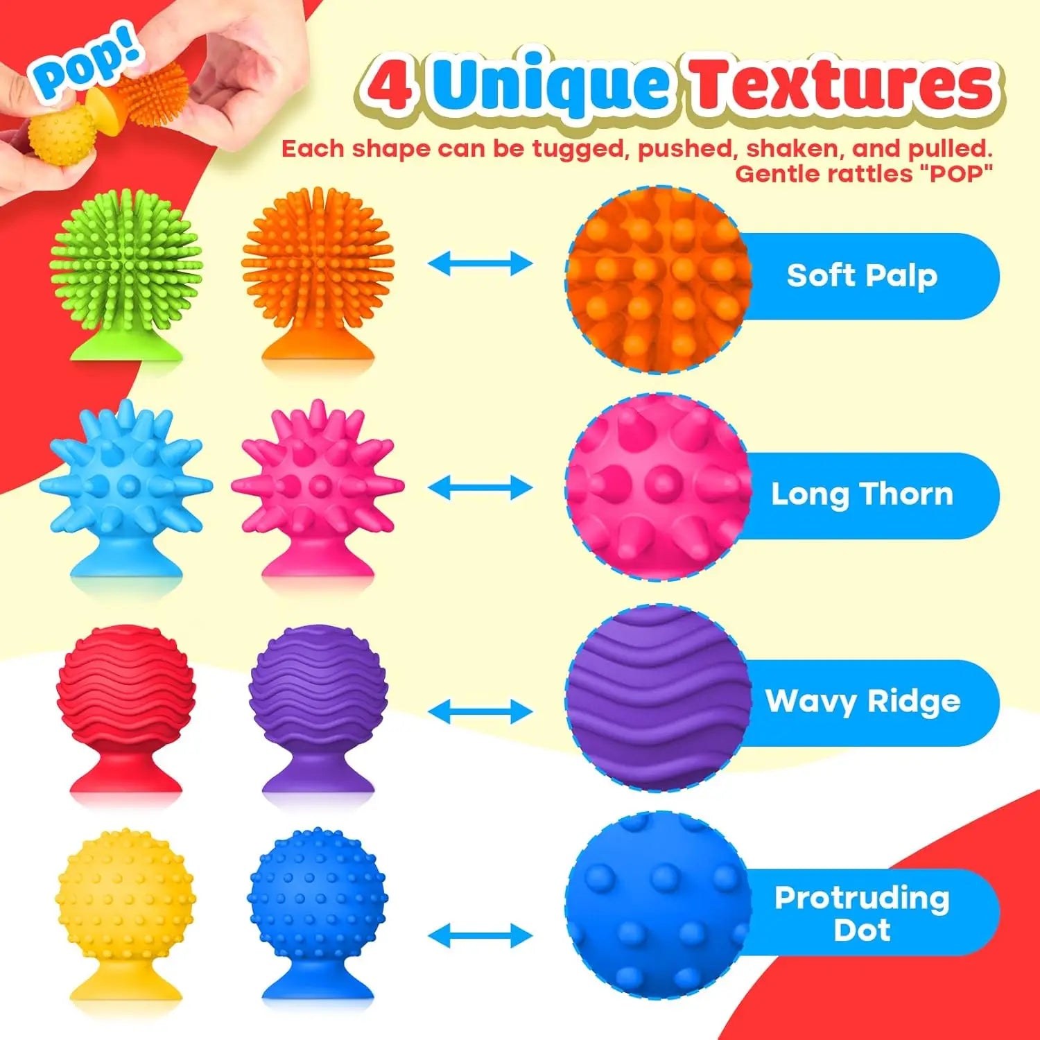 Ensemble de 8 jouets sensoriels souples en Silicone, avec ventouses texturées, jouets anti-Stress, cadeau d'activités