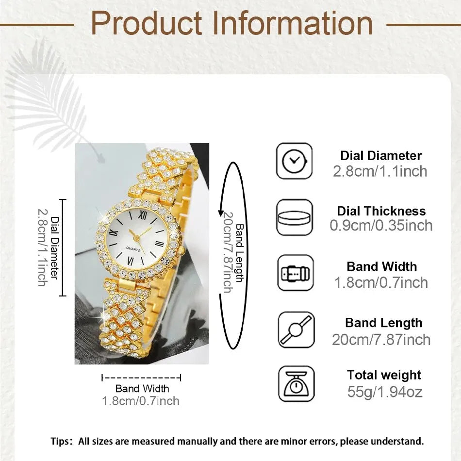 Ensemble de montre-bracelet à quartz pour femme, horloge pour femme, cadran romain, design de marque de luxe, décontracté, 6 pièces